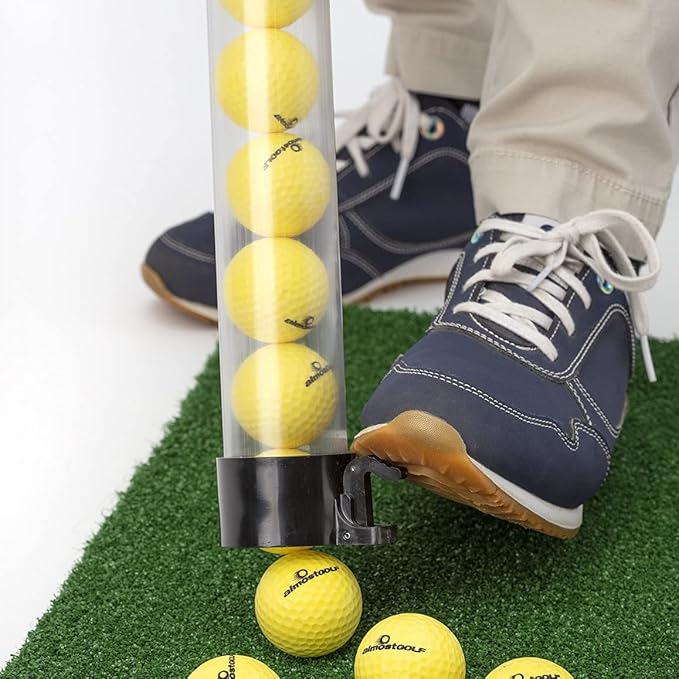 ALMOSTGOLF Practice Stick - Shag Tube with Ball Release, 24 Limited Flight Practice Golf Balls Included - Made in USA