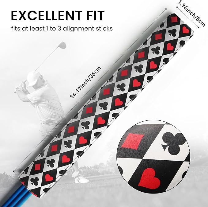 FINGER TEN Golf Alignment Stick Cover Headcover Rods Holder Case Leather 14''× 2'' in USA Black White Green Hold at Least 2 Sticks