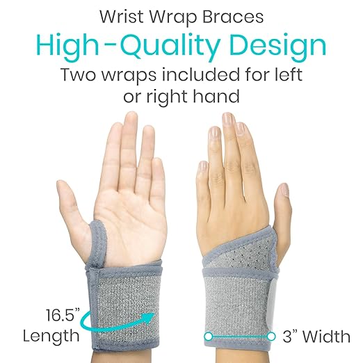 Vive Wrist Wrap Braces (2 Pack) - Tendonitis Support for Carpal Tunnel Arthritis - Sprained Pain Protection Sleeve - Weightlifting & Calisthenics Compression Stabilizer for Women, Men - Adjustable