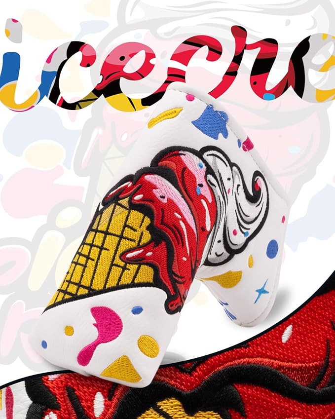Golf Club Head Covers, Ice Cream Golf Headcovers for Drivers, Fairway Woods, Hybrids, Mallet Blade Putter Cover, Funny Golf Club Covers with Premium PU Leather and Advanced Embroidery for Most Brands