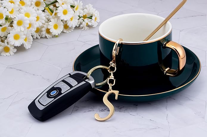 Cute Stainless Steel Gold Initial Letter Keychain for Women Girl, Charms for Key Handbag Backpack Bag, Personalized Gift