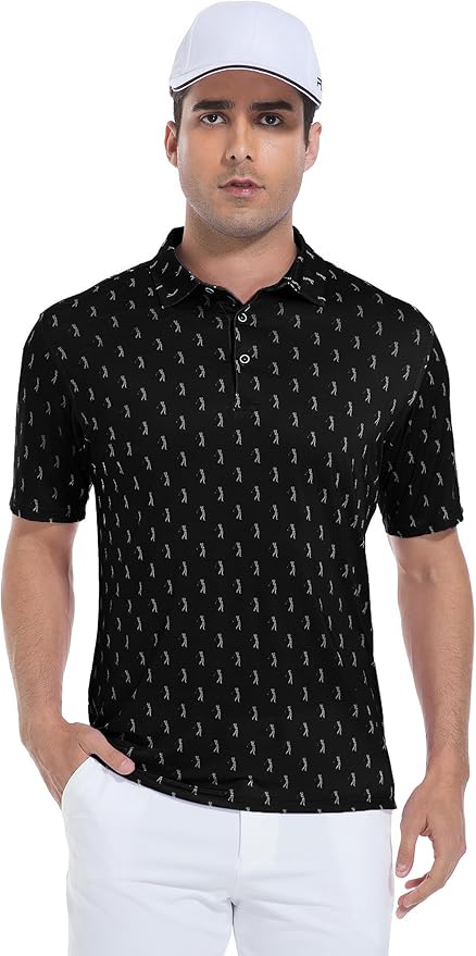 Esabel.C Golf Shirts for Men Dry Fit Performance Short Sleeve Print Moisture Wicking Collared Shirt