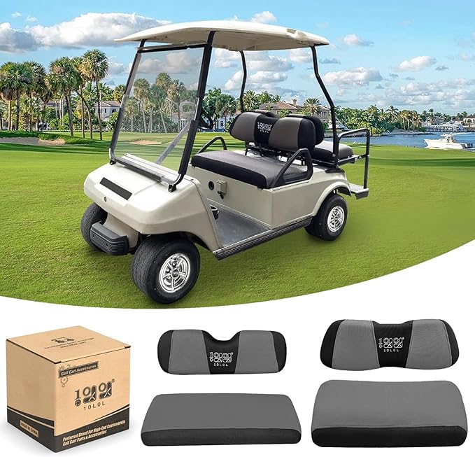 10L0L Golf Cart Front + Rear Seat Cover Set for EZGO TXT RXV 4 Passenger Models Bench Seat Covers Kit Breathable Washable Polyester Mesh Cloth Gray Black Beige Red (S+XS)