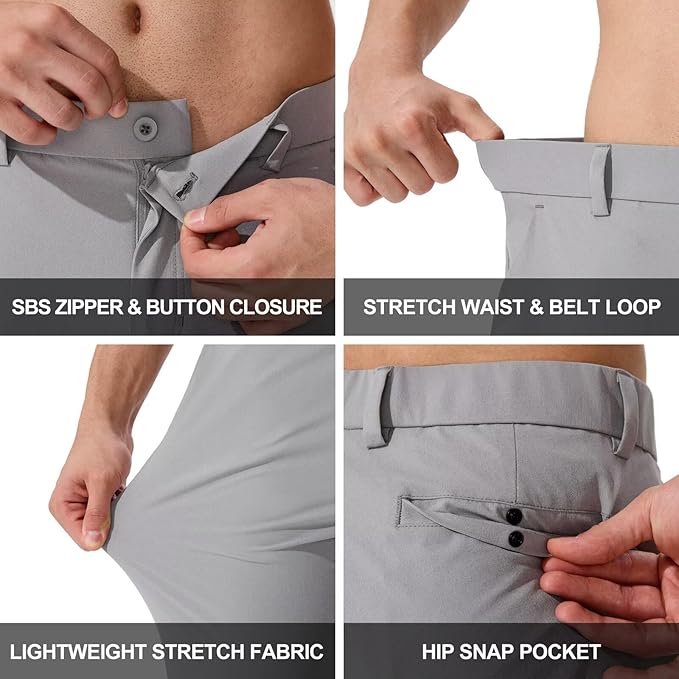 QPNGRP Men's Golf Pants 30"/32"/34" Inseam Lightweight Stretch Work Dress Pants