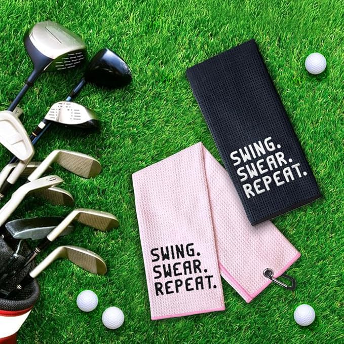DYJYBMY Swing Swear Repeat Funny Embroidered Golf Towel Set, Wedding Anniversary Towel Gifts, Valentine's Day Birthday Gifts for Her Him Couple Wife, Golf Accessories Gifts for Women Men Golf Lover