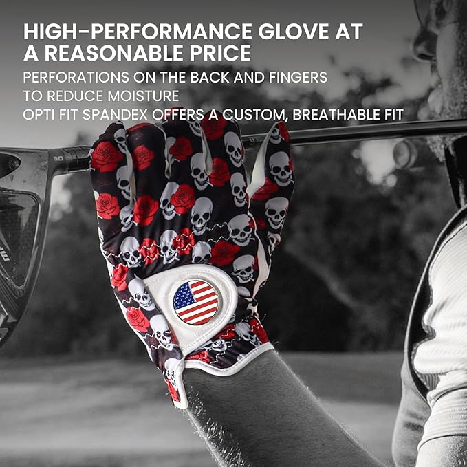 FINGER TEN Golf Gloves Men Right Handed Golfer Left Hand with Ball Marker 2 Pack Leather Breathable Comfortable Weathersof Grip Size Small Medium ML Large XL