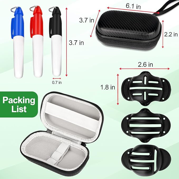 Golf Ball Line Marker Tool, 3 Golf Ball Marker Stencil and 3 Color Golf Ball Line Marker, Golf Ball Alignment Marking Tool, Golf Ball Stencil with Compact Case Easy to Carry Golf Ball Marker