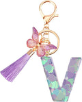 Suweibuke Colourful Cute Initial Letter Keychains for Women Girls with Tassel Butterfly, Charm for Purse Handbags Backpacks