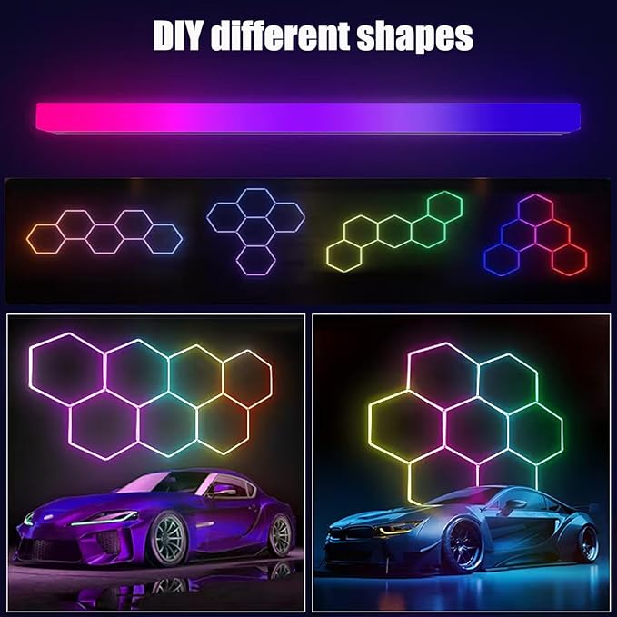 25Pack RGB Hexagon led Garage Lights,5Hexagon Light with Multi Color,Dimmable&Speed Adjustable RGB Hex Wall Lights,DIY Design for Remote Control & Smart App Control Music Modes