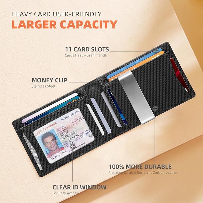 RUNBOX Money Clip Wallets for Men,Slim Leather Mens Bifold Wallet,RFID Blocking Front Pocket Wallet,Thin Credit Card Holder with Gift Box