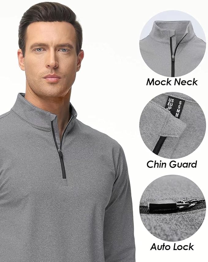 Boladeci Men's Quarter Zip Pullover Premium Fleece Lined Heather Long Sleeve Golf Shirts Midweight 1/4 Half Zip Sweatshirts