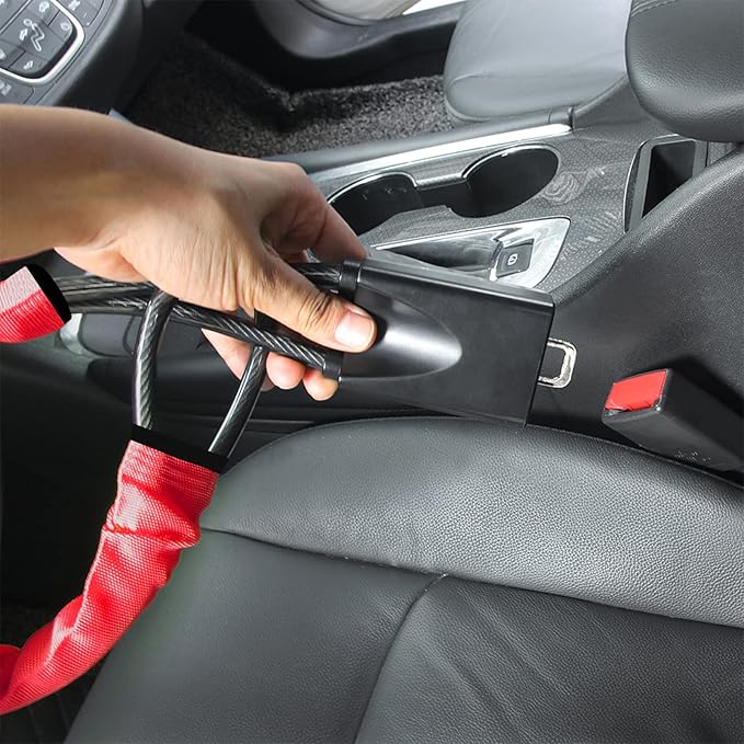 KAYCENTOP Car Steering Wheel Lock, Seat Belt Lock, Anti-Theft Device, Max 17 Inch Length, Small and Light-Weight, Multi-Functional, Fit Most Vehicle, SUV, Golf Cart Security (Red)