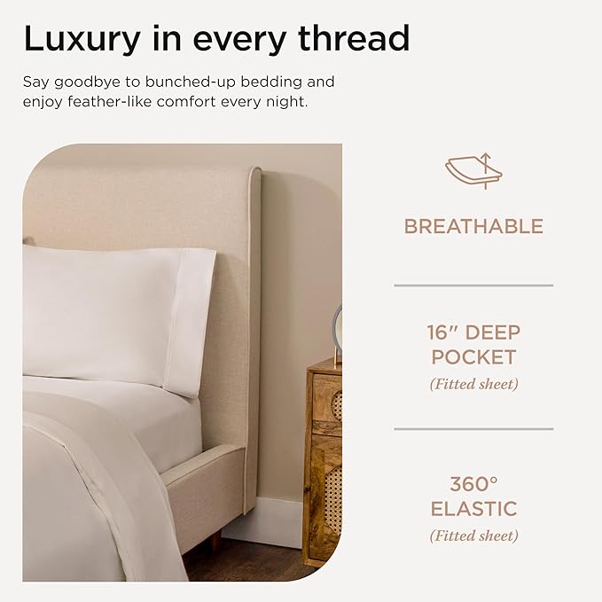 Threadmill Luxury 800 Thread Count Twin 100% Cotton Sheets - Hotel White Sateen Weave Bed-Sheets, Better Than Egyptian Cotton,3 Pc Solid Soft Bedding Set, Fits 15" Deep Pocket