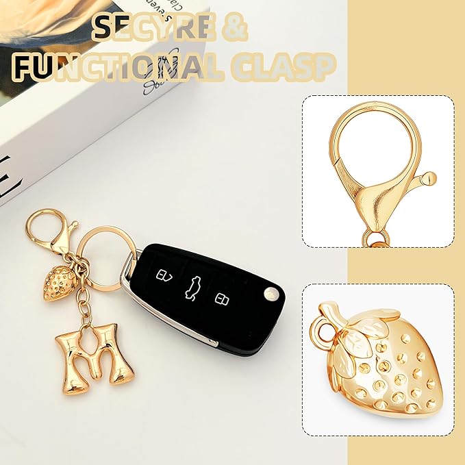 Gold Bubble Heart, Cherry, Bow & More Designs Letter Initial Keychain Bag Charms – Cute Purse Charms for Handbags