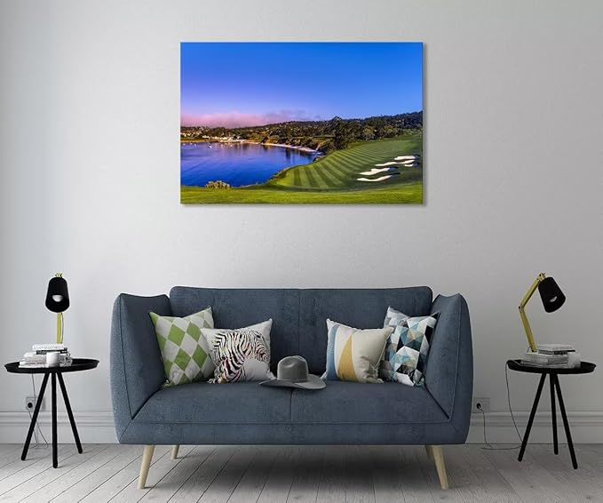 Pebble Beach Golf Course Wall Art Picture for Office USA Monterey California Golf Club Wall Decor for Living Room Bedroom Bathroom Home Decorations Canvas Prints Framed Ready to Hang(12''H x 16''W)