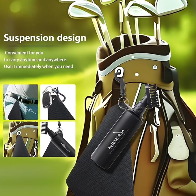 Golf Club Cleaning Kit Golf Brush and Microfiber Towel Soft Fabric Strong Absorbent Quick-Drying Solid Clip Easy to Use Golf Accessory (About 30x30in) Gifts for Golfer Golf Gift