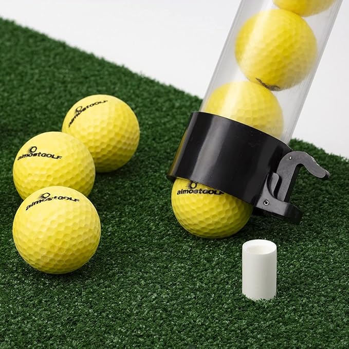 ALMOSTGOLF Practice Stick - Shag Tube with Ball Release, 24 Limited Flight Practice Golf Balls Included - Made in USA