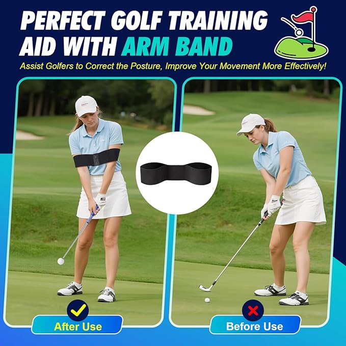 Retractable Golf Swing Training Aid, Right-Handed Golf Swing Trainer with Click Feedback, Tempo Stick Golf to Improve Strength & Tempo with Arm Band, Ideal for Beginners, Indoor & Outdoor Use
