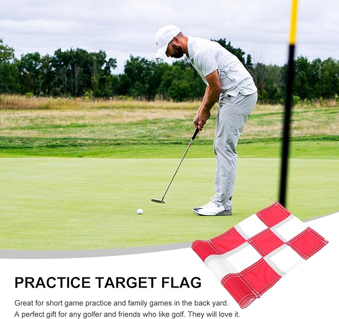 YARNOW Golfing Training Flag for Practice Court Checkered Red and White Golf Pin Flag Portable and Reusable Putting Flagstick for Skill Improvement