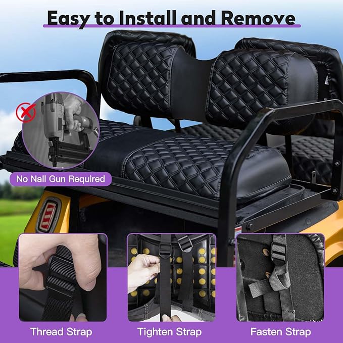 Club Car DS seat Cover, Fit for Club car DS Pre-2000，Vinyl seat Cover, Diamond Texture, Easy to Install Golf cart Accessories, no Staples Required (Black, Fit for Club car DS Pre-2000)