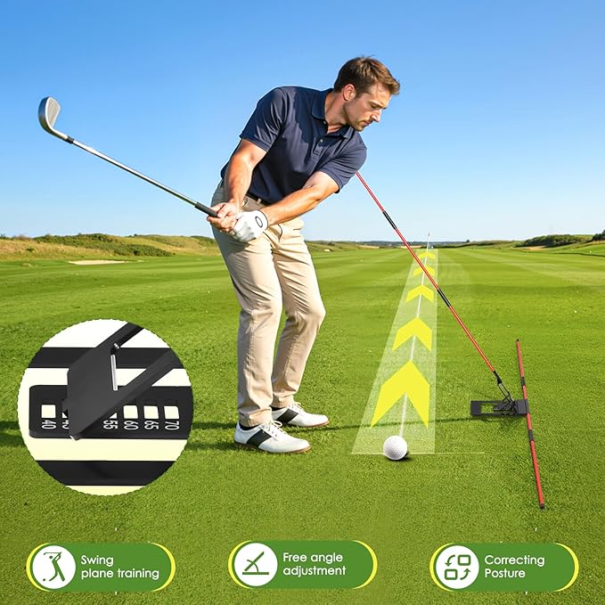 Golf Alignment Sticks Holder, Angle Adjustable Golf Training Aid, Weighted Golf Swing Trainer with Metal Sticks Practice Teaching Aid for Aiming, Putting, Swing