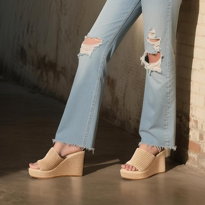 VICKI·VICKI Wedges for Women Platform Sandals Wedge Heels for Sandals Comfortable Summer Espadrille Shoes Ankle Strap&Open Toe