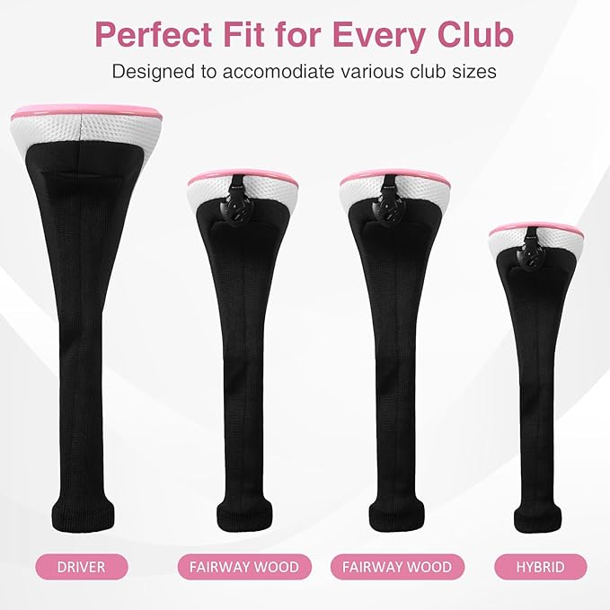 Golf Head Covers, 4pcs Golf Club Covers for Driver Fairway and Hybrid, Nylon Golf Club Head Covers for Men Women with Interchangeable Tags