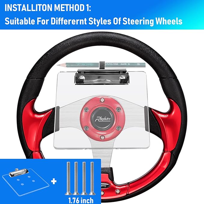 Roykaw Golf Cart Steering Wheel Scorecard Holder with Pencil Holder Compatible with EZGO Club Car Yamaha - Upgrade Adjustable Pencil Holder & Sturdy Clip