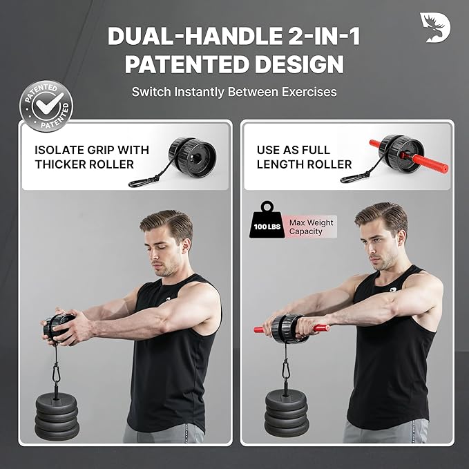 DMoose Fitness Forearm Strengthener & Wrist Roller - 2 in 1 Arm Exerciser with Non-Slip Premium Grip, Durable Nylon Rope - Helps with Elbow Tendonitis, Wrist Recovery & Strength Training (Patented)