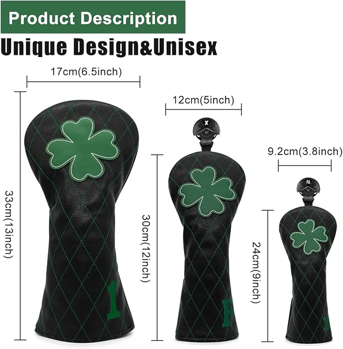 Golf Club Headcover Live Lucky 3 Wood Headcover Magnetic Closure Elegant Embroidery Premium Leather Driver Covers Fairway Wood Covers Hybrid Headcover Shamrock Golf Head Covers