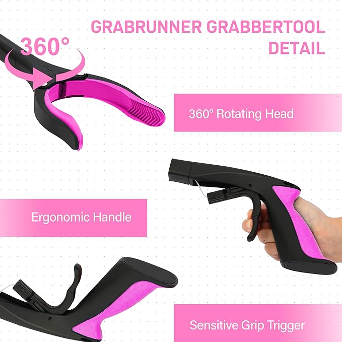 32 inch GrabRunner Heavy Duty(up to 10 lbs) Reacher Grabber Tool with Strong Magnetic (New Pink) 1 Pack