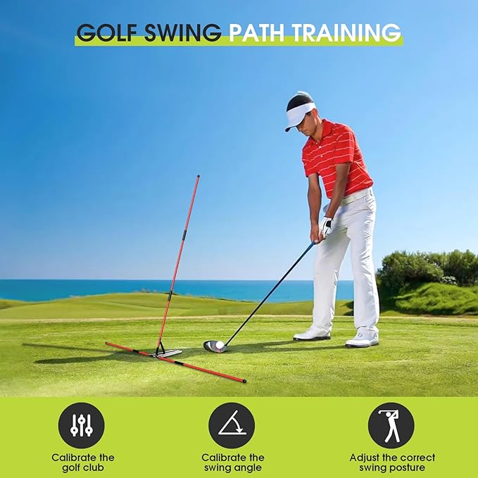 Pro Golf Alignment Sticks System with Angle Adjustment Plate, Golf Trainer Aid Teaching Equipment for Angle Adjustment, Aiming, Putting, Swing, Golf Accessories for Men Women(Red)