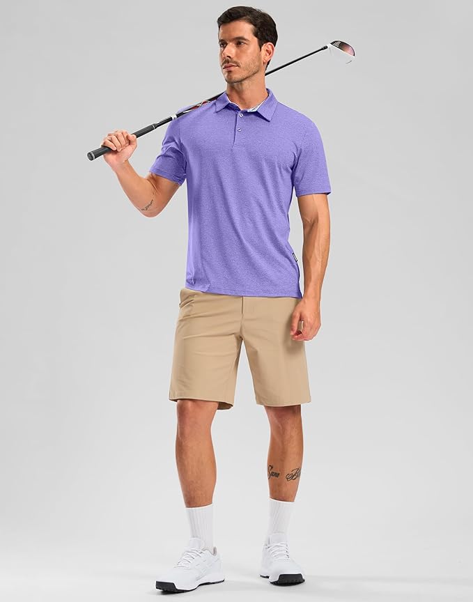 Golf Shirts Heather Polo Short Sleeve Dry Fit Lightweight Moisture Wicking Collared Shirts Casual Athletic Business