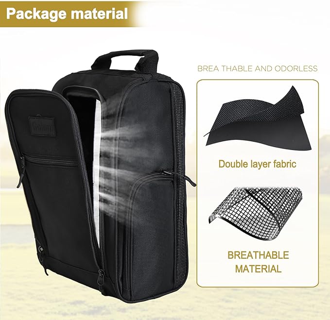 Goloni 2 Pcs Golf Shoe Bag for Men & Women, Padded Travel Shoe Bag with Side Accessory Pockets,Sport Shoe Carrier for Golf Shoes,Socks,Tees & Balls,Durable & Lightweight Design(Black)