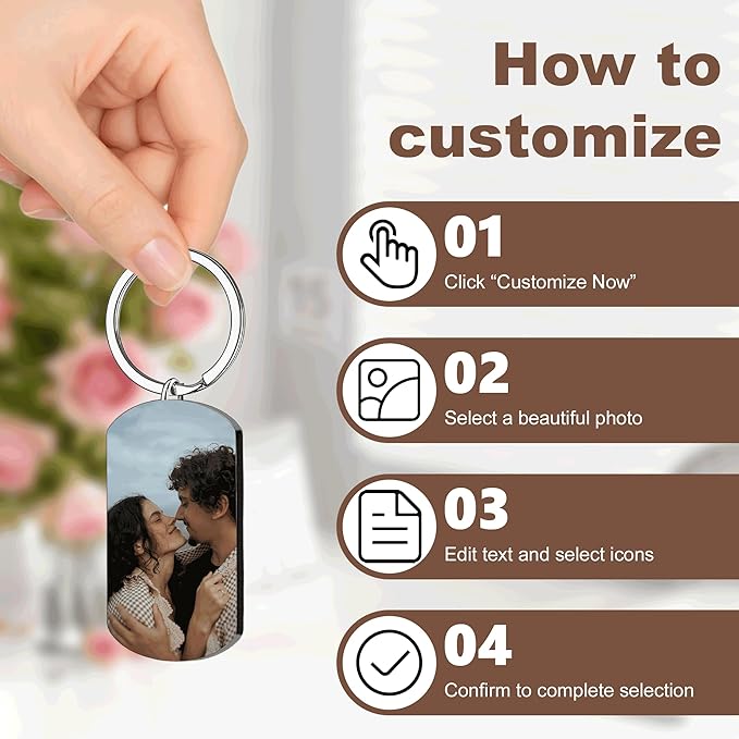 Custom Keychains with Picture Personalized Photo Logo Text Customized Key Chain for Boyfriend Dad Men Women Gifts