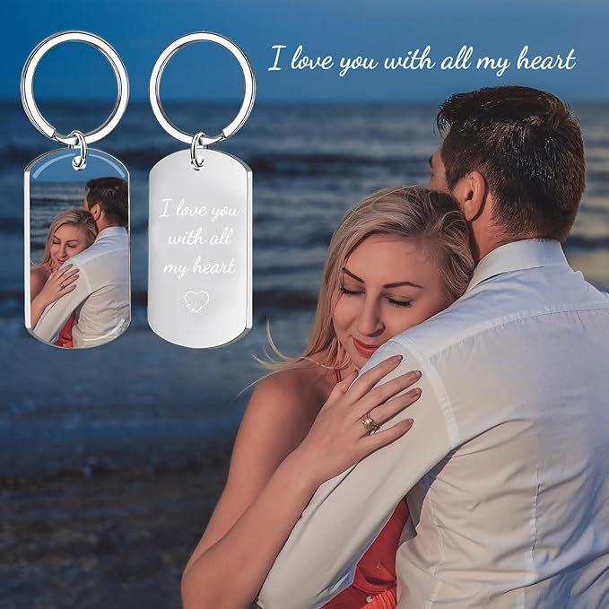 Personalized Custom Keychain with Picture - Double Sided Engraving Photo Text Customized Key Chains for Men Boyfriend