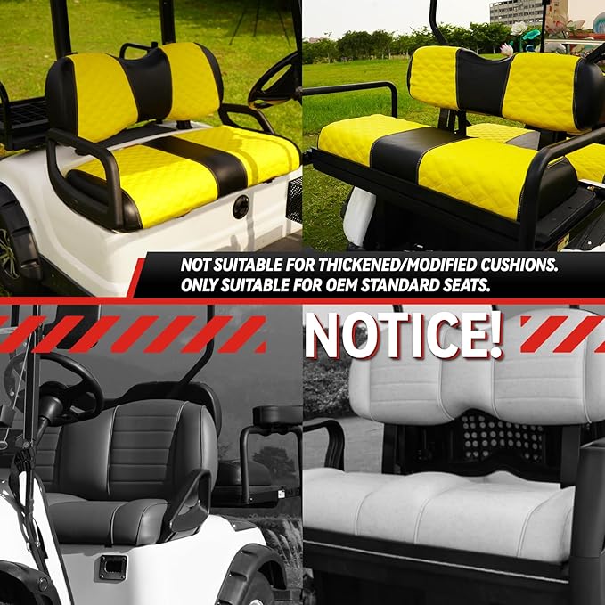 Golf Cart Seat Covers Front and Rear Waterproof and Sun Resistant Marine Grade Vinyl Leather Seat Cover Accessories for Yamaha Drive 2007-2016/Drive 2 2017+, Yellow(4PCS)