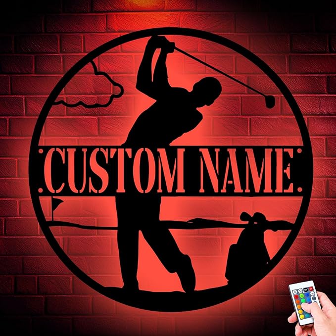 Custom Golf Golfing Metal Sign, Personalized LED Lights Wall Art, Unique Home Decor Gift for Golf Enthusiasts, Stylish Hanging Decor for Man Cave, Office, or Playroom