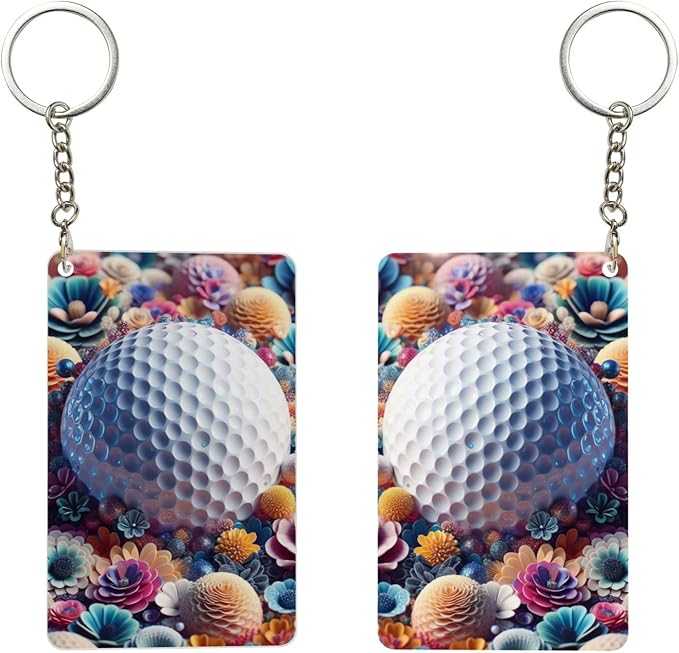 Golf Keychains Rectangular Acrylic Keychain Daily Key Ring Car Key Fob Holder 2X3 Inch