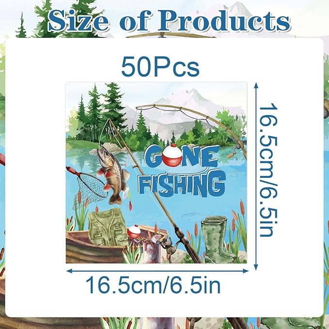 50PCS Gone Fishing Birthday Party Napkins Decorations, Disposable Paper Fish 1st Birthday Decorations, Fisherman Themed Decor Supplies Size 6.5 Inch