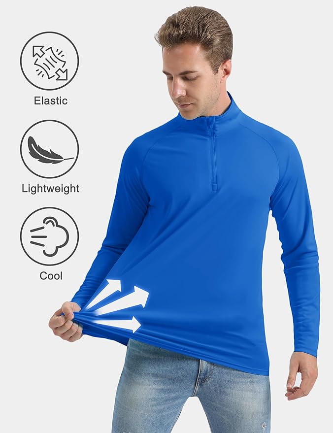 CRYSULLY Men's Long Sleeve 1/4 Zip Shirts Sun Protection Pullover UPF 50+ Rash Guard Running Lightweight T Shirt