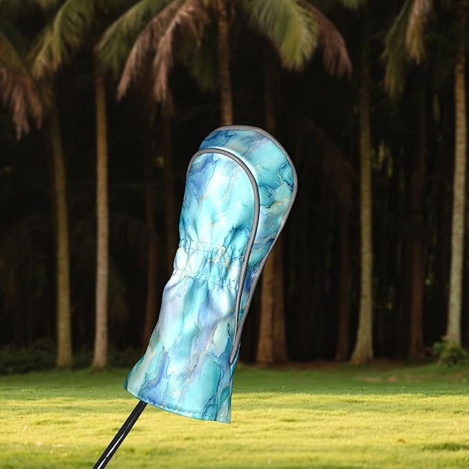 Golf Driver Head Covers Fairway Wood Headcovers, Premium Leather Golf Club Covers with Anti-Scratch Lining 1/3/5 Wood Cover for Golf Clubs for Women Men (Marble Blue)