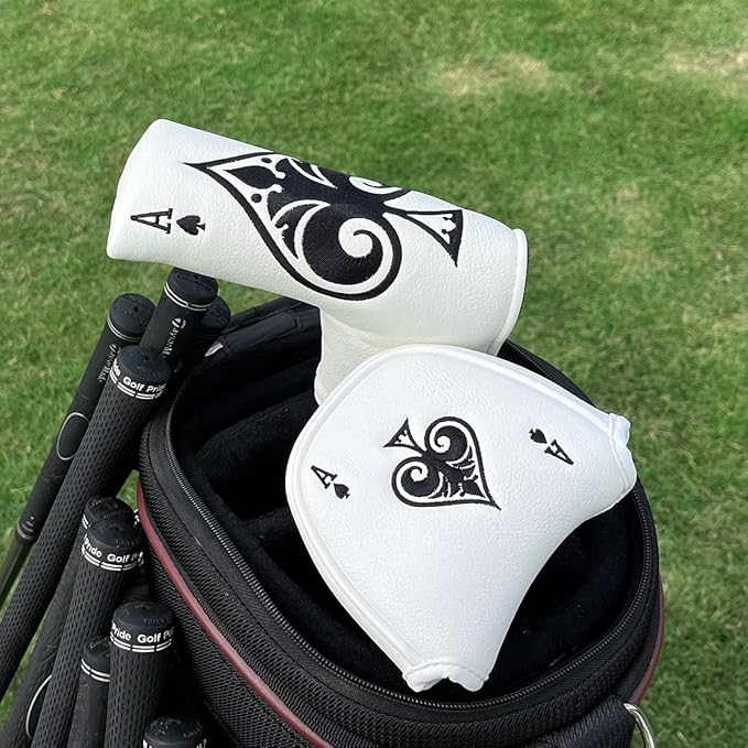 Golf Putter Cover Headcover Magnetic, Poker Ace Style Golf Club Head Cover, 4 Models Available Headcovers for Blade Half-Mallet Square Putters