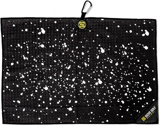 Premium Magnetic Golf Towel | Super Strong Magnet | Absorbent Microfiber Waffle Design | Built-in Silicone Brush | Golf Towels for Golf Bags (Black w/White Drip)