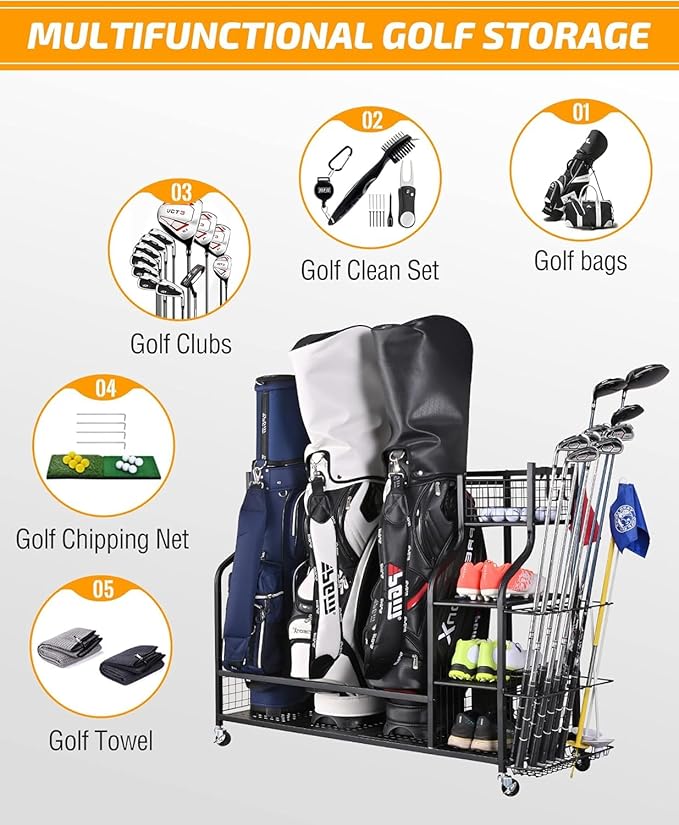 Golf Bag Storage Organizer, 4 Golf Bag Organizer Garage Storage, Extra Large Golf Storage Stand for Golf Bag Accessories, Golf Storage Rack for Garage, Golf Club, Home