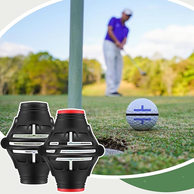 6 Pack Golf Ball Marker Line Tool 360 Degree Triple Line Ball Marker Stencil Tool Golf Accessories for Men with 2 Marking Stencils and 4 Vibrant Colors Pen