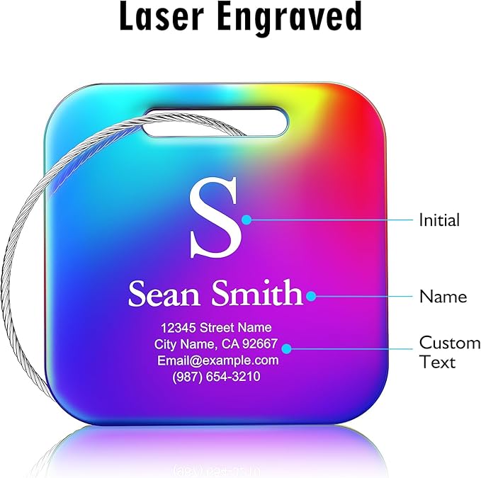 Luggage Tags for Suitcase - Personalized Engraved Stainless Steel Metal Tag for Cruise Travel - Custom Name Tags Suitable for Bags and Backpacks
