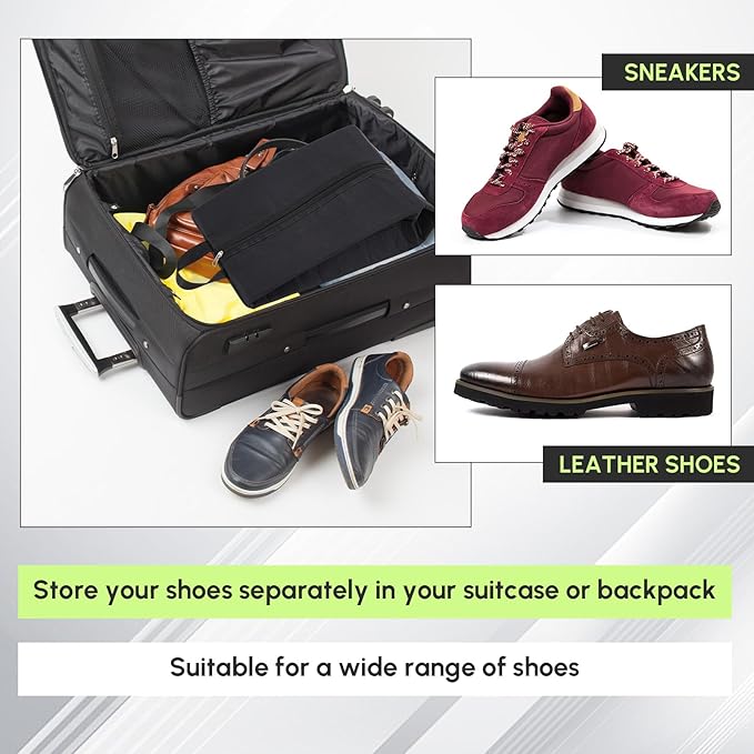 Leinuosen 4 Pack Smell Proof Shoe Cleat Bag for Travel Water Resistant Odor Absorbing Lightweight Golf Soccer Shoe Storage Organizer Pouch with Zipper for Gym Sports Work Men Women (Black)