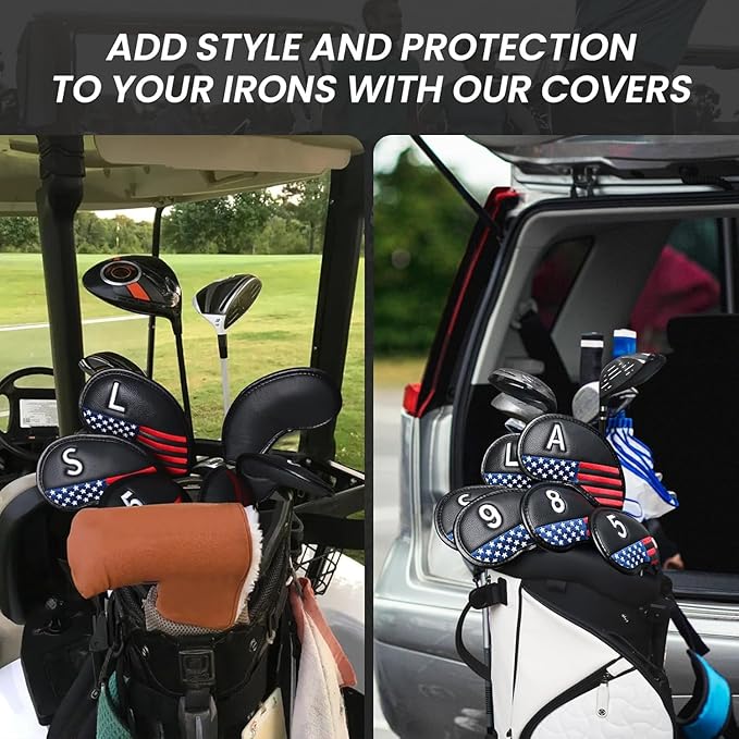 Golf Club Covers Iron Value 12 Pack Stylish Synthetic Leather Headcover, Embroidery Numbers Head Covers Universal Protector Fit Main Iron Wedge Clubs, Accessories Travel for Men Women