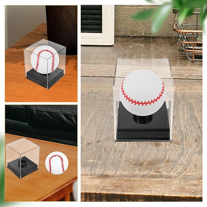 2pcs Baseball Autograph Box: Transparent Acrylic Ball Display Stand for Sports - Memorabilia Holder Cube - Clear Cube Protector for Golf Tennis Autographed Balls